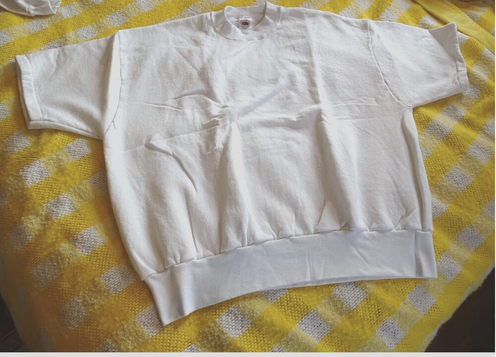 Vintage Fruit of the Loom Short Sleeve Sweatshirt XXL White Blank 90s USA